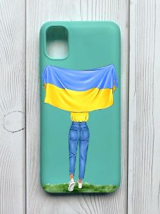 Матовий бірюзовий чохол на Samsung Galaxy A04E / A042 :: Дівчина з прапором (принт 263)