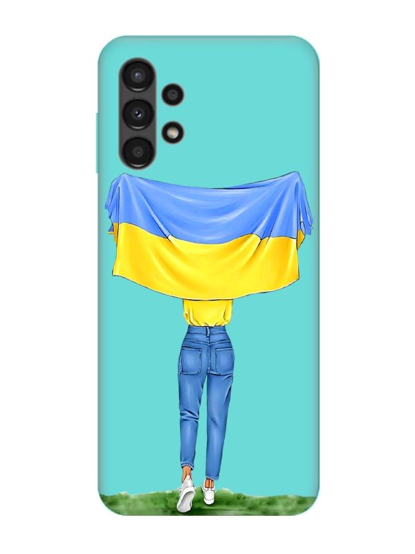 Матовий бірюзовий чохол на Samsung Galaxy A13 4G :: Дівчина з прапором (принт 263)