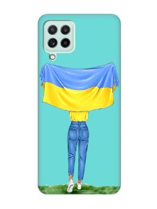 Матовий бірюзовий чохол на Samsung Galaxy A22 4G/ M32/ M22 :: Дівчина з прапором (принт 263)