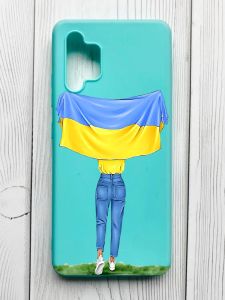 Матовий бірюзовий чохол на Samsung Galaxy A32 :: Дівчина з прапором (принт 263)