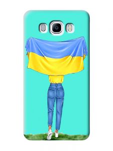 Матовий бірюзовий чохол на Samsung Galaxy J7(2016) J710 :: Дівчина з прапором (принт 263)