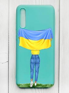 Матовий бірюзовий чохол на Samsung Galaxy А50 (2019) А505F :: Дівчина з прапором (принт 263)