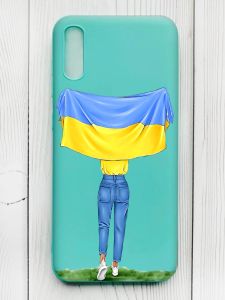 Матовий бірюзовий чохол на Xiaomi Redmi 9А :: Дівчина з прапором (принт 263)