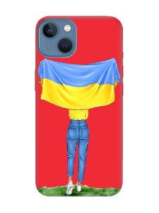 Матовий червоний чохол на Apple iPhone 13 :: Дівчина з прапором (принт 263)