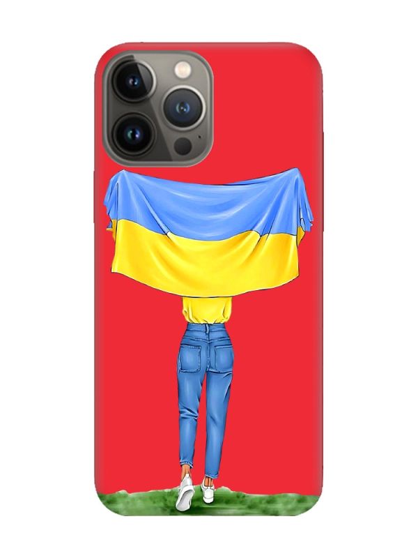 Матовий червоний чохол на Apple iPhone 13 Pro :: Дівчина з прапором (принт 263)
