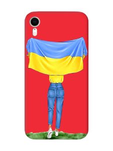 Матовий червоний чохол на Apple iPhone XR :: Дівчина з прапором (принт 263)