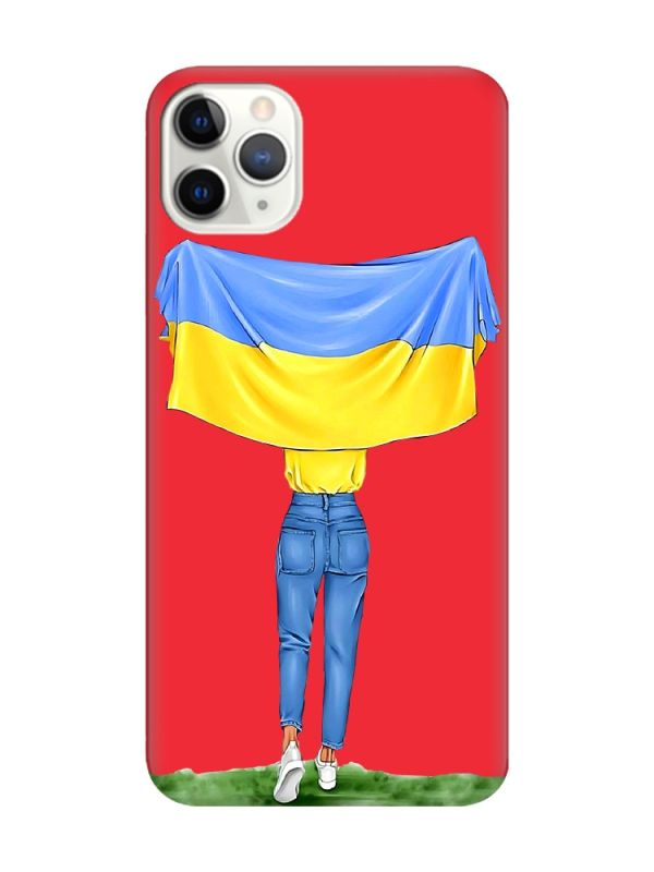 Матовий червоний чохол на iPhone 11 Pro Max (6.5) :: Дівчина з прапором (принт 263)
