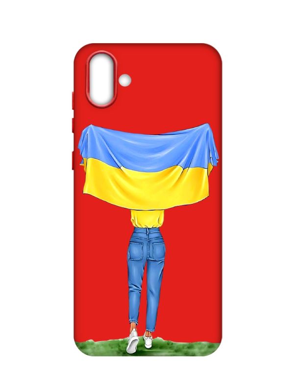 Матовий червоний чохол на Samsung Galaxy A04 :: Дівчина з прапором (принт 263)