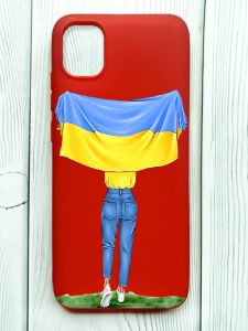 Матовий червоний чохол на Samsung Galaxy A04E/A042 :: Дівчина з прапором (принт 263)