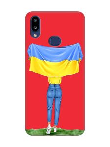 Матовий червоний чохол на Samsung Galaxy A10s (A107) :: Дівчина з прапором (принт 263)
