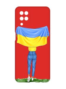 Матовий червоний чохол на Samsung Galaxy A12 :: Дівчина з прапором (принт 263)
