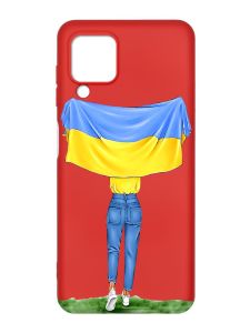 Матовий червоний чохол на Samsung Galaxy A22 4G/M32/M22 :: Дівчина з прапором (принт 263)