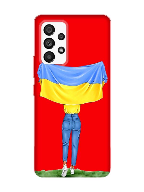Матовий червоний чохол на Samsung Galaxy A53 4G/5G :: Дівчина з прапором (принт 263)