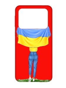 Матовий червоний чохол на Xiaomi Poco X4 Pro 5G :: Дівчина з прапором (принт 263)