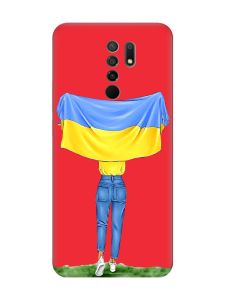 Матовий червоний чохол на Xiaomi Redmi 9 :: Дівчина з прапором (принт 263)