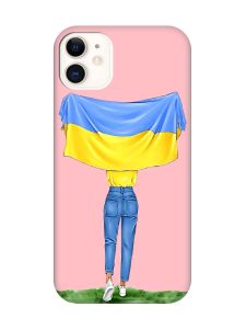 Матовий рожевий чохол на Apple iPhone 11 (6.1) :: Дівчина з прапором (принт 263)