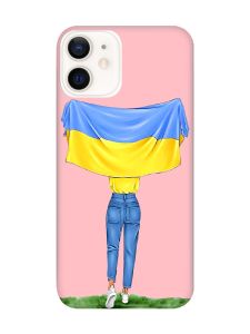 Матовий рожевий чохол на Apple iPhone 12 / 12 Pro (6.1) :: Дівчина з прапором (принт 263)