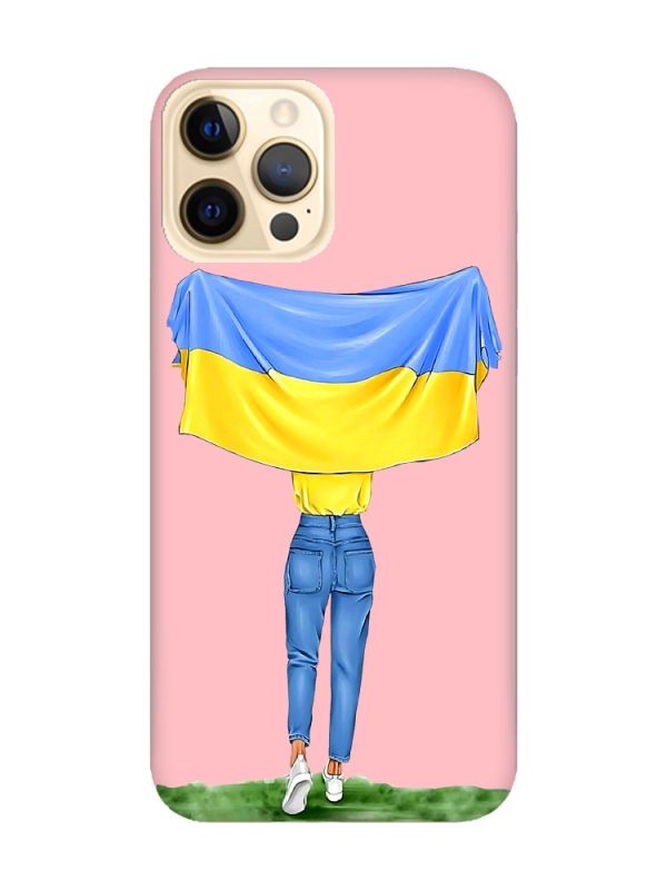 Матовий рожевий чохол на Apple iPhone 12 Pro Max :: Дівчина з прапором (принт 263)