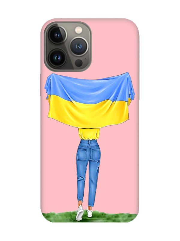 Матовий рожевий чохол на Apple iPhone 13 Pro :: Дівчина з прапором (принт 263)