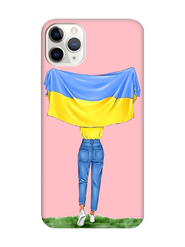 Матовий рожевий чохол на iPhone 11 Pro Max (6.5) :: Дівчина з прапором (принт 263)