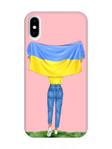 Матовий рожевий чохол на iPhone X / Xs :: Дівчина з прапором (принт 263)