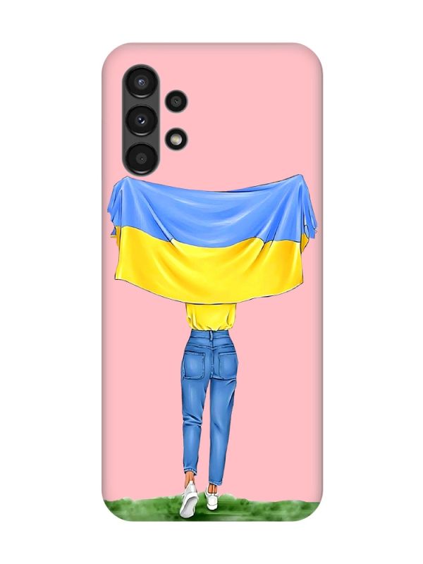 Матовий рожевий чохол на Samsung A13 4G :: Дівчина з прапором (принт 263)