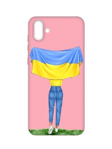 Матовий рожевий чохол на Samsung Galaxy A04 :: Дівчина з прапором (принт 263)