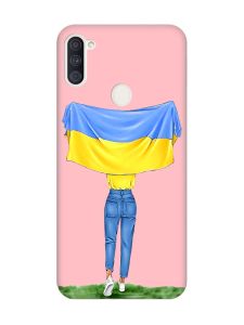 Матовий рожевий чохол на Samsung Galaxy A11 :: Дівчина з прапором (принт 263)