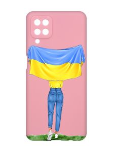Матовий рожевий чохол на Samsung Galaxy A12 :: Дівчина з прапором (принт 263)