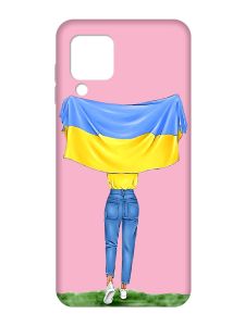 Матовий рожевий чохол на Samsung Galaxy A22 4G/M32/M22 :: Дівчина з прапором (принт 263)