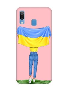 Матовий рожевий чохол на Samsung Galaxy A30 (2019) / A20 (2019) :: Дівчина з прапором (принт 263)