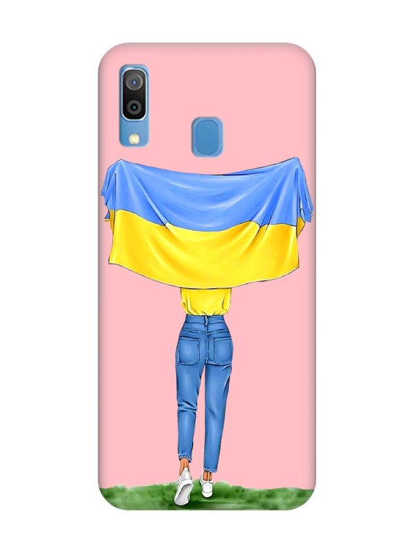 Матовий рожевий чохол на Samsung Galaxy A30 (2019) / A20 (2019) :: Дівчина з прапором (принт 263)