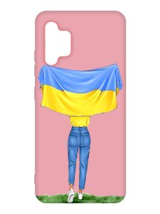Матовий рожевий чохол на Samsung Galaxy A32 :: Дівчина з прапором (принт 263)
