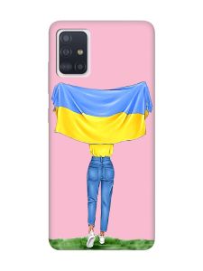 Матовий рожевий чохол на Samsung Galaxy A51 :: Дівчина з прапором (принт 263)