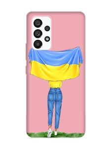 Матовий рожевий чохол на Samsung Galaxy A53 4G/5G :: Дівчина з прапором (принт 263)