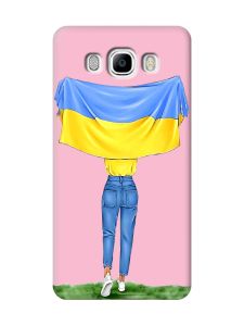Матовий рожевий чохол на Samsung Galaxy J7(2016) J710 :: Дівчина з прапором (принт 263)