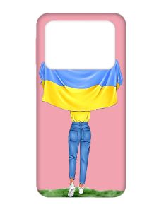 Матовий рожевий чохол на Xiaomi Poco X4 Pro 5G :: Дівчина з прапором (принт 263)