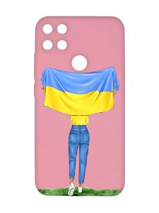 Матовий рожевий чохол на Xiaomi Redmi 10C :: Дівчина з прапором (принт 263)
