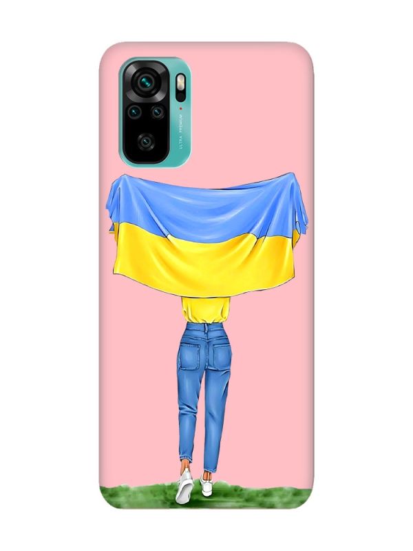 Матовий рожевий чохол на Xiaomi Redmi Note 10 / Note 10s :: Дівчина з прапором (принт 263)