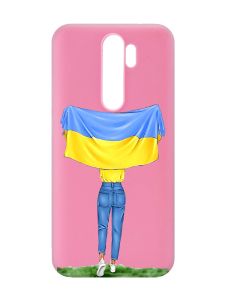Матовий рожевий чохол на Xiaomi Redmi Note 8 Pro :: Дівчина з прапором (принт 263)