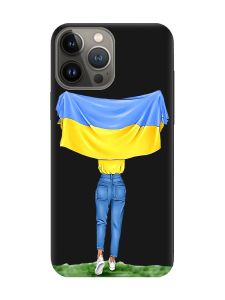 Матовий чорний чохол на Apple iPhone 13 Pro :: Дівчина з прапором (принт 263)