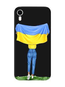 Матовий чорний чохол на Apple iPhone XR :: Дівчина з прапором (принт 263)
