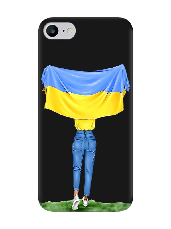 Матовий чорний чохол на iPhone 7 / 8 :: Дівчина з прапором (принт 263)