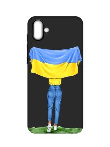Матовий чорний чохол на Samsung Galaxy A04 :: Дівчина з прапором (принт 263)