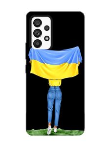 Матовий чорний чохол на Samsung Galaxy A53 4G/5G :: Дівчина з прапором (принт 263)