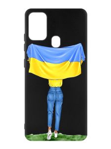 Матовий чорний чохол на Samsung Galaxy M30s/M21 :: Дівчина з прапором (принт 263)