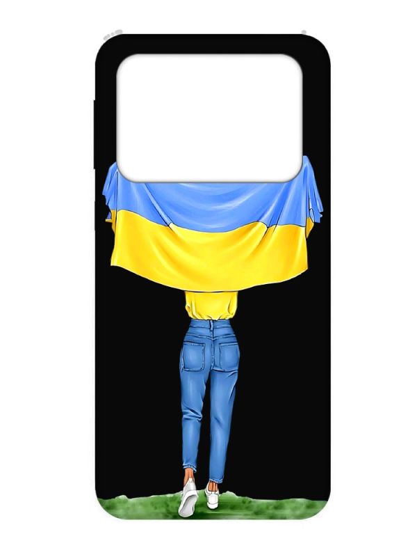 Матовий чорний чохол на Xiaomi Poco X4 Pro 5G :: Дівчина з прапором (принт 263)