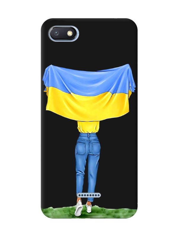 Матовий чорний чохол на Xiaomi Redmi 6A :: Дівчина з прапором (принт 263)