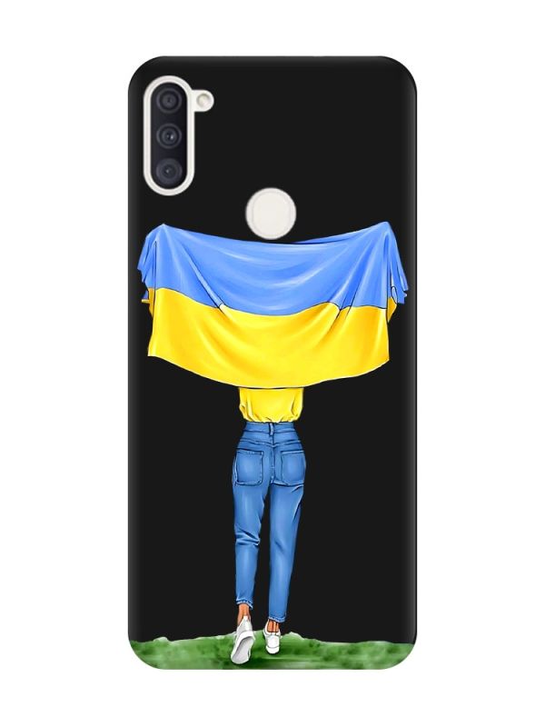 Матовий чорний чохол на Samsung Galaxy A11 :: Дівчина з прапором (принт 263)