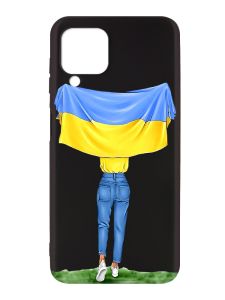 Матовий чорний чохол на Samsung Galaxy A12 :: Дівчина з прапором (принт 263)